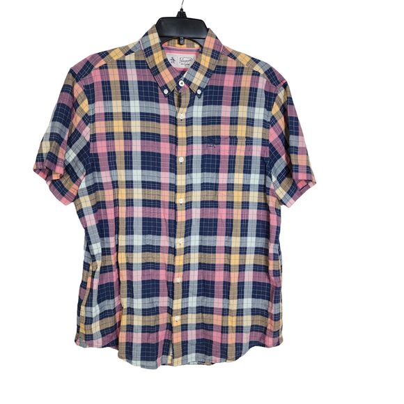 Original Penguin Men Shirt Size Large Plaid Button Up Short Sleeve Pocket Cotton - Picture 1 of 12